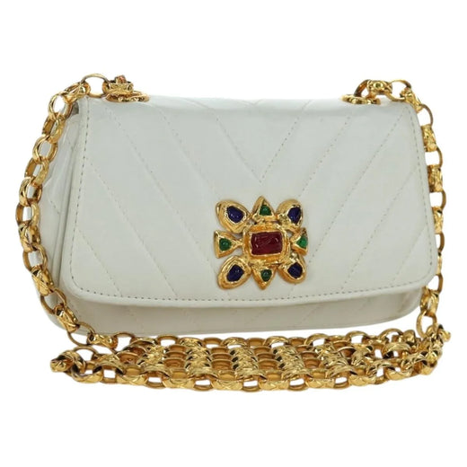 Chanel Vintage Gripoix Flap Leather White Bag