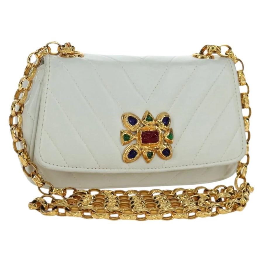 Chanel Vintage Gripoix Flap Leather White Bag