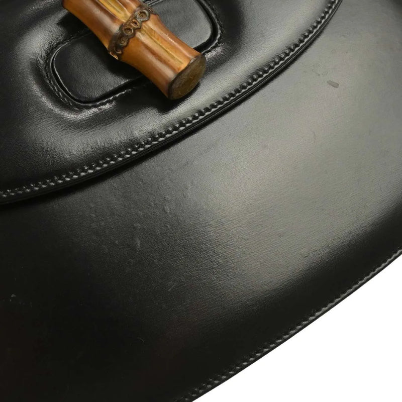 Gucci Vintage Convertible Bamboo Top Handle Leather Black Bag