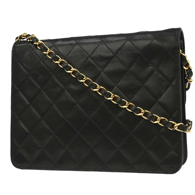 Chanel Vintage Classic Flap Quilted Lambskin Black Leather Bag