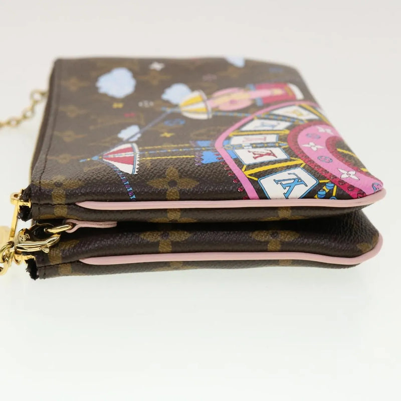 Louis Vuitton Double Zip Pochette Limited Edition Vivienne Xmas Monogram Canvas Brown Bag