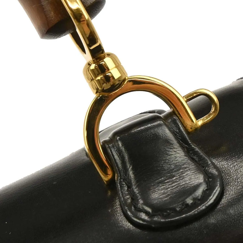 Gucci Vintage Convertible Bamboo Top Handle Leather Black Bag