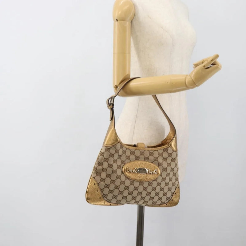 Gucci Vintage Jackie O Chain Hobo Gg Canvas Beige Bag