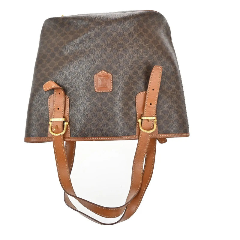 Celine Vintage Macadam Canvas And Leather Brown Bag