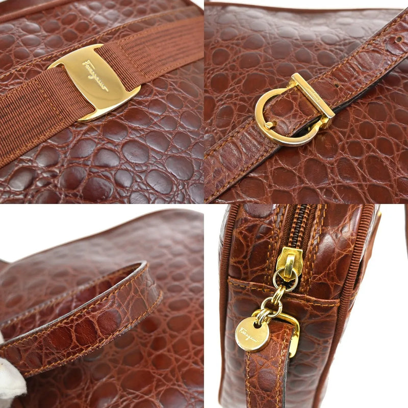 Salvatore Ferragamo Vala Leather Brown Bag