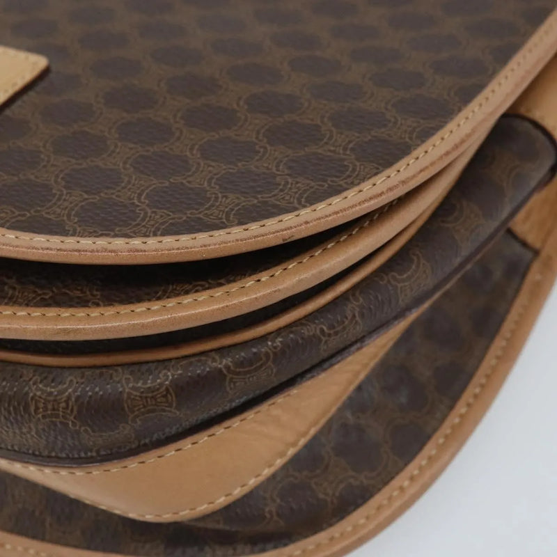Celine Vintage Macadam Canvas And Leather Brown Bag