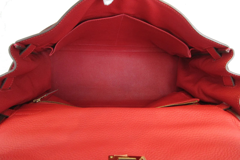 Hermes Kelly Red Clemence With Gold Hardware Leather Bag