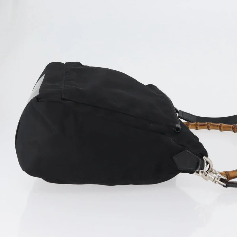 Gucci Vintage Bamboo Shoulder Nylon Black Bag