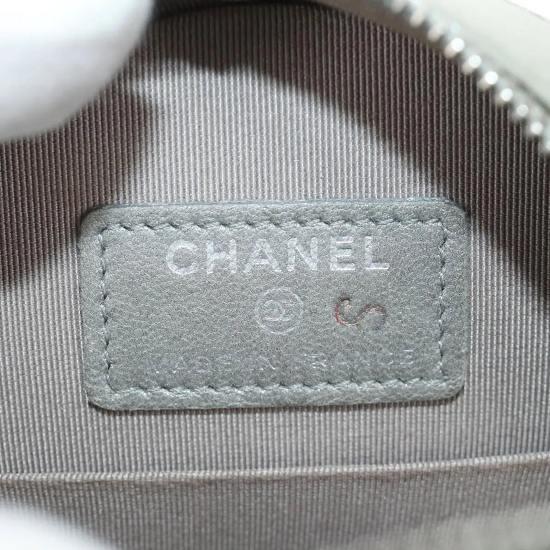 Chanel Round Clutch With Chain Sequins Gray Leather Bag