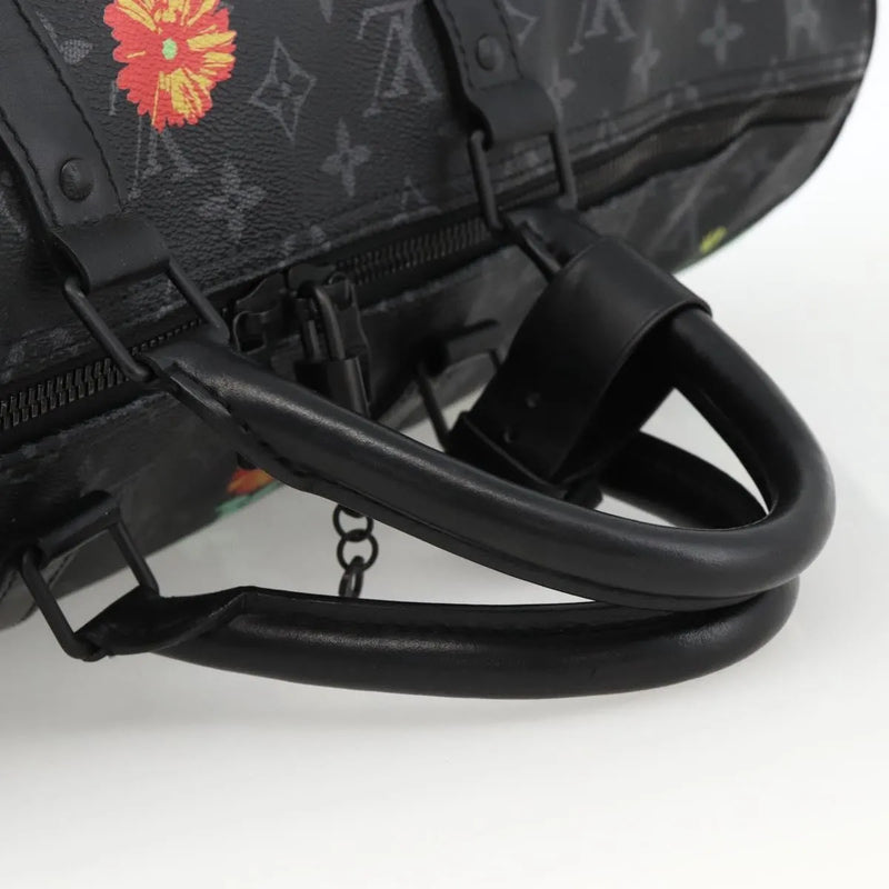 Louis Vuitton Keepall Bandouliere Limited Edition Foliage Monogram Eclipse Black Canvas Bag