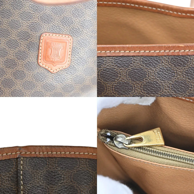 Celine Vintage Macadam Canvas And Leather Brown Bag