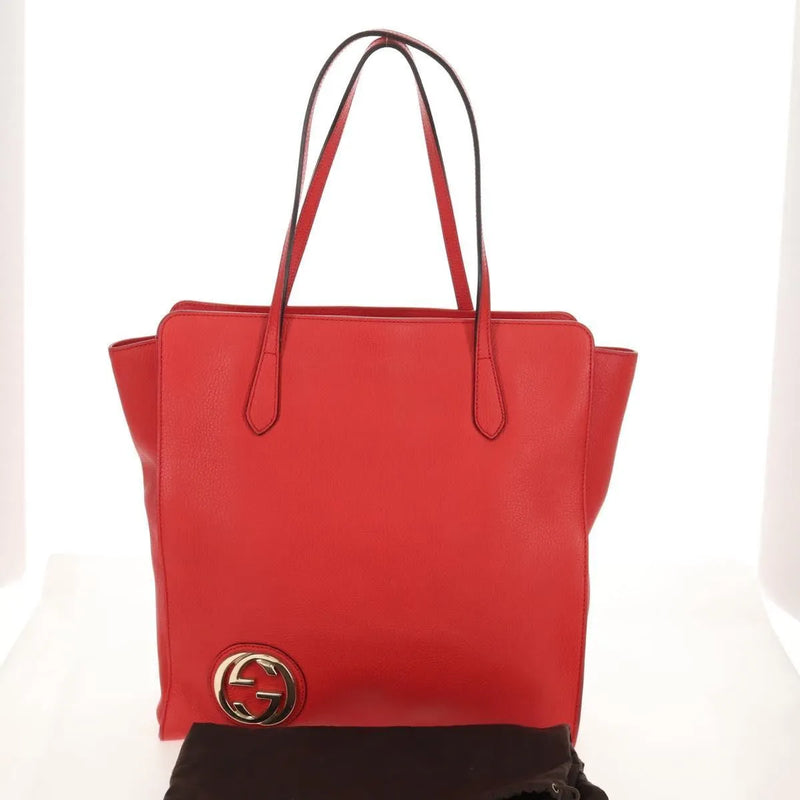 Gucci Grand Prix Interlocking Gg Tote Grainy Leather Red Bag