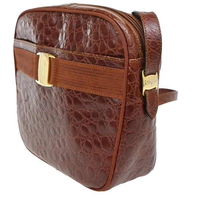 Salvatore Ferragamo Vala Leather Brown Bag