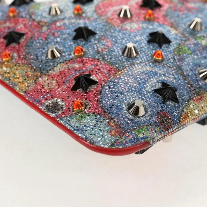 Christian Louboutin Loubiclutch Spiked Printed Leather Red Canvas Bag