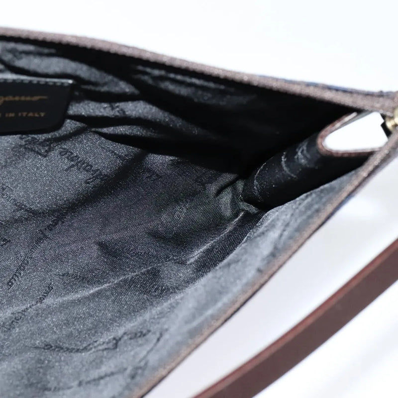 Salvatore Ferragamo Gancini Canvas Navy Bag
