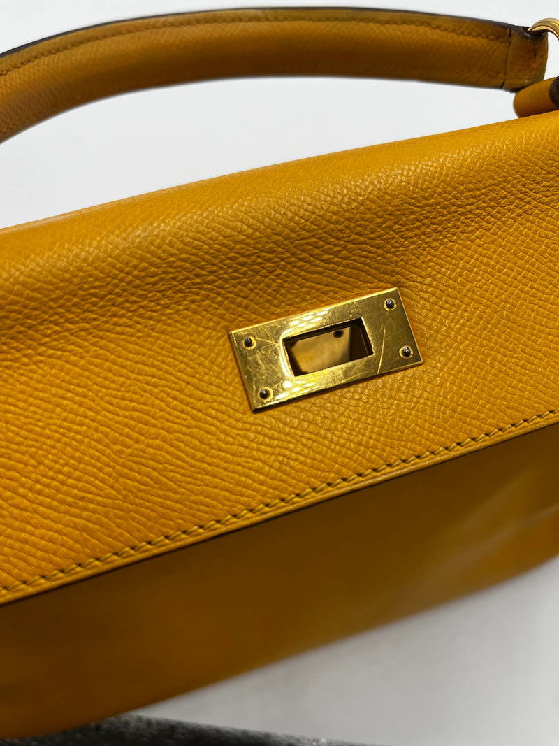 Hermes Kelly 32 Graine Couchevel Yellow Leather Bag