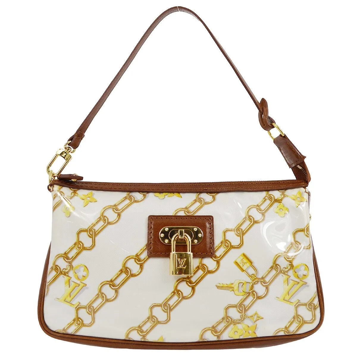 Louis Vuitton Charms Pochette Pvc Over Printed Silk Brown Leather Bag