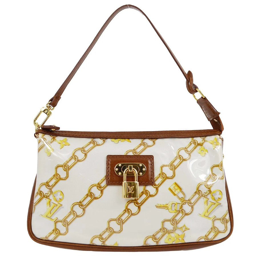 Louis Vuitton Charms Pochette Pvc Over Printed Silk Brown Leather Bag