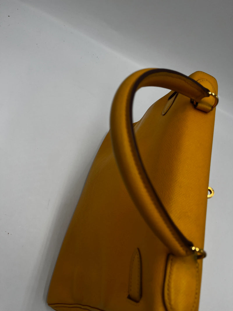 Hermes Kelly 32 Graine Couchevel Yellow Leather Bag