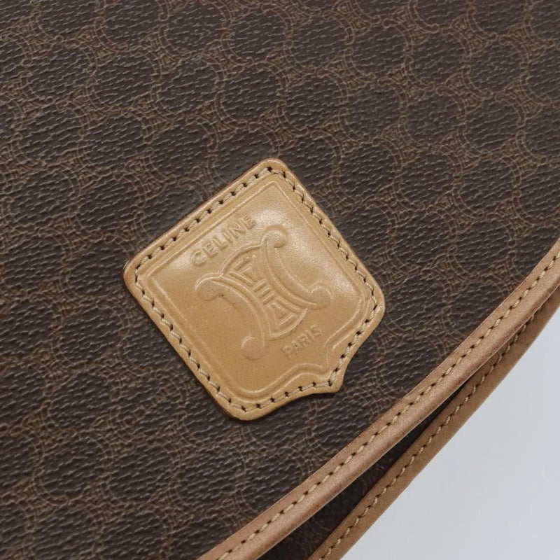 Celine Vintage Macadam Canvas And Leather Brown Bag