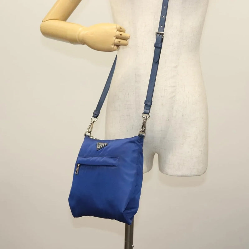 Prada Flat Messenger Tessuto With Leather Blue Nylon Bag