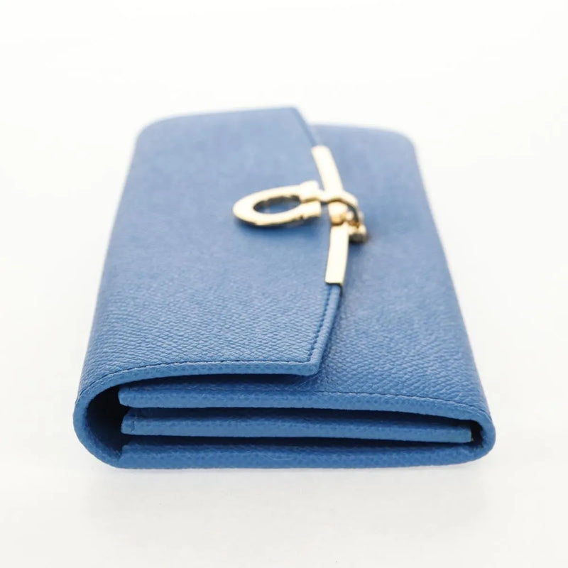 Salvatore Ferragamo Gancini Flap Continental Leather Blue Accessory
