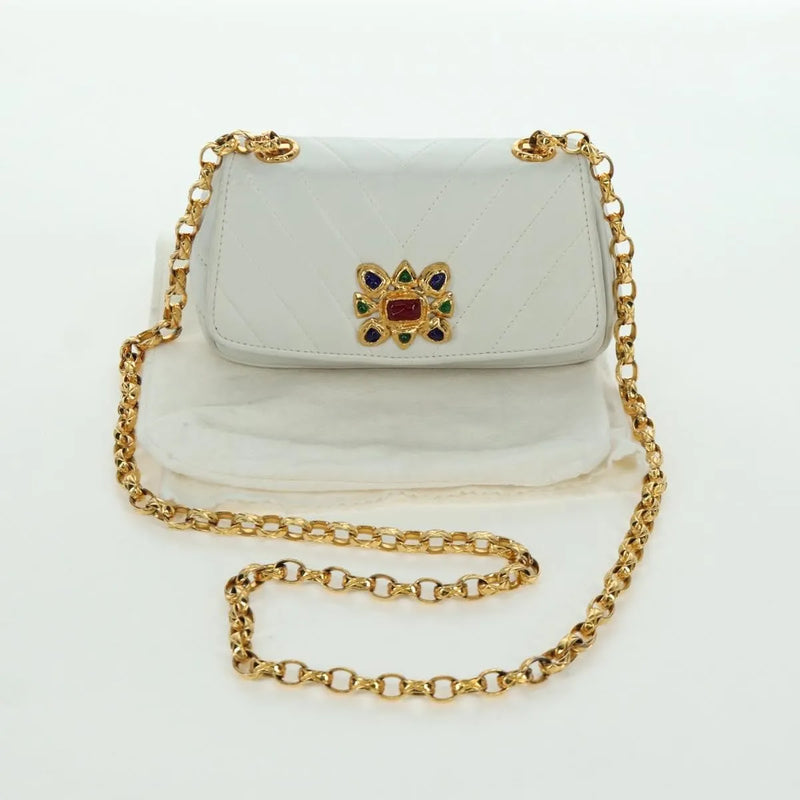 Chanel Vintage Gripoix Flap Leather White Bag