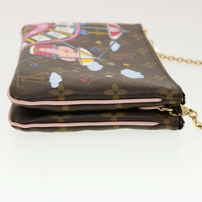 Louis Vuitton Double Zip Pochette Limited Edition Vivienne Xmas Monogram Canvas Brown Bag