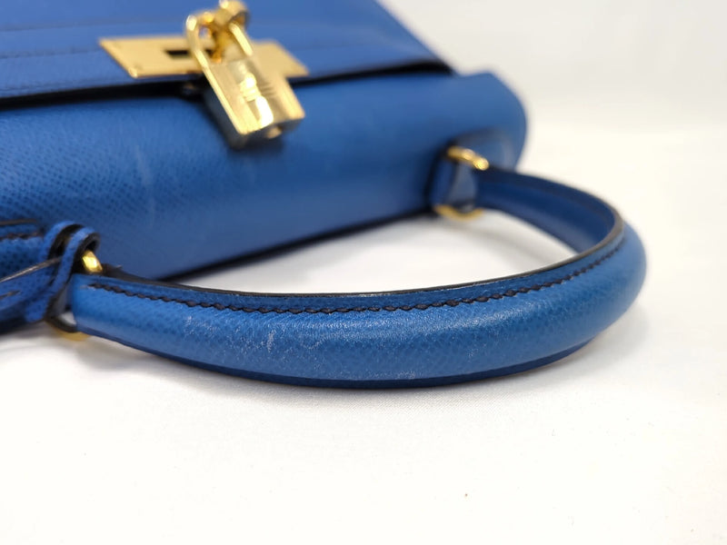 Hermes Kelly Blue Courchevel With Gold Hardware Leather Bag