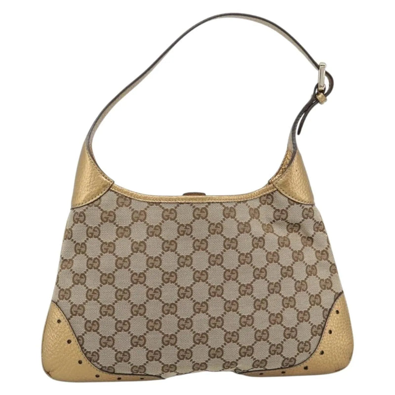 Gucci Vintage Jackie O Chain Hobo Gg Canvas Beige Bag