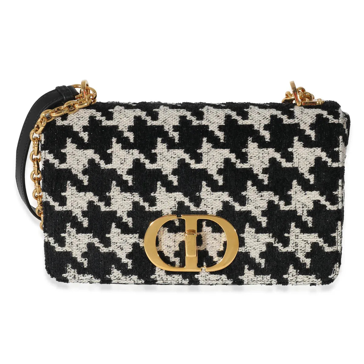 Christian Dior Caro Macro-Houndstooth Fabric Black Canvas Bag