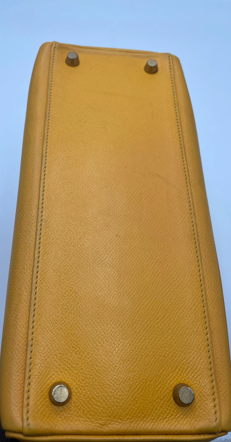 Hermes Kelly 32 Graine Couchevel Yellow Leather Bag