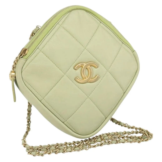 Chanel Diamond Chain Quilted Lambskin Green Leather Bag