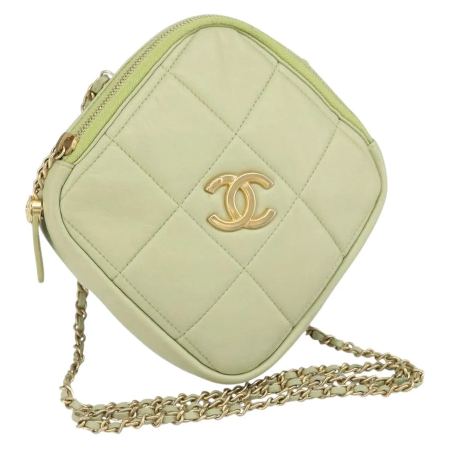 Chanel Diamond Chain Quilted Lambskin Green Leather Bag