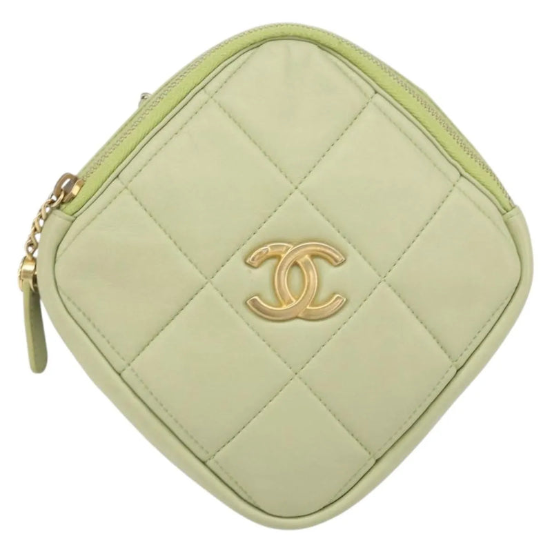 Chanel Diamond Chain Quilted Lambskin Green Leather Bag
