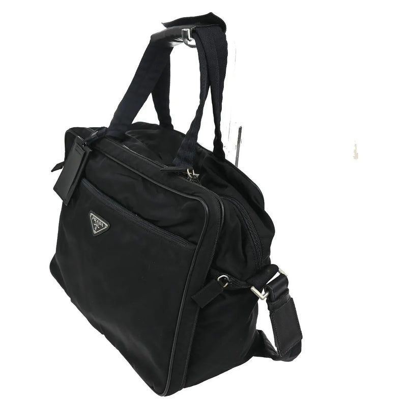 Prada Expandable Front Zip Boston Tessuto Black Nylon Bag