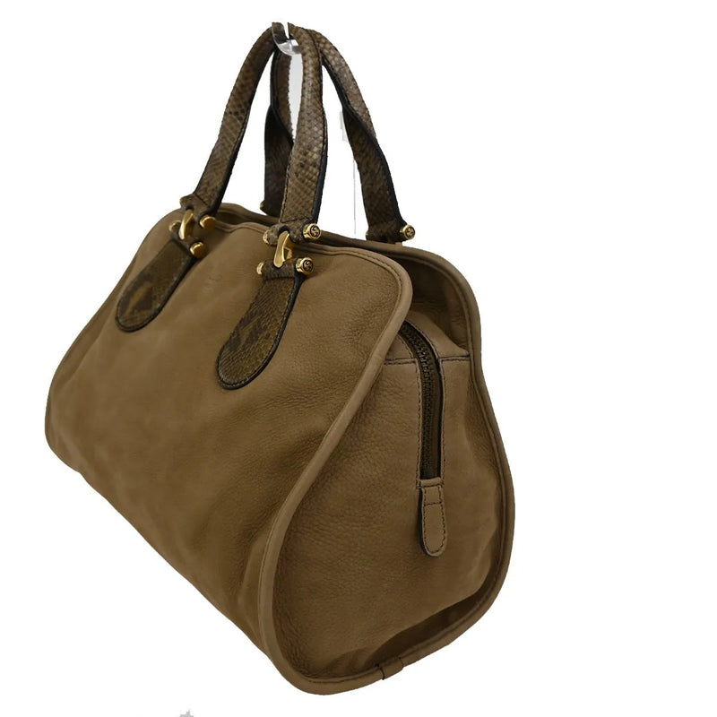 Gucci Twice Satchel Nubuck With Python Brown Suede Bag