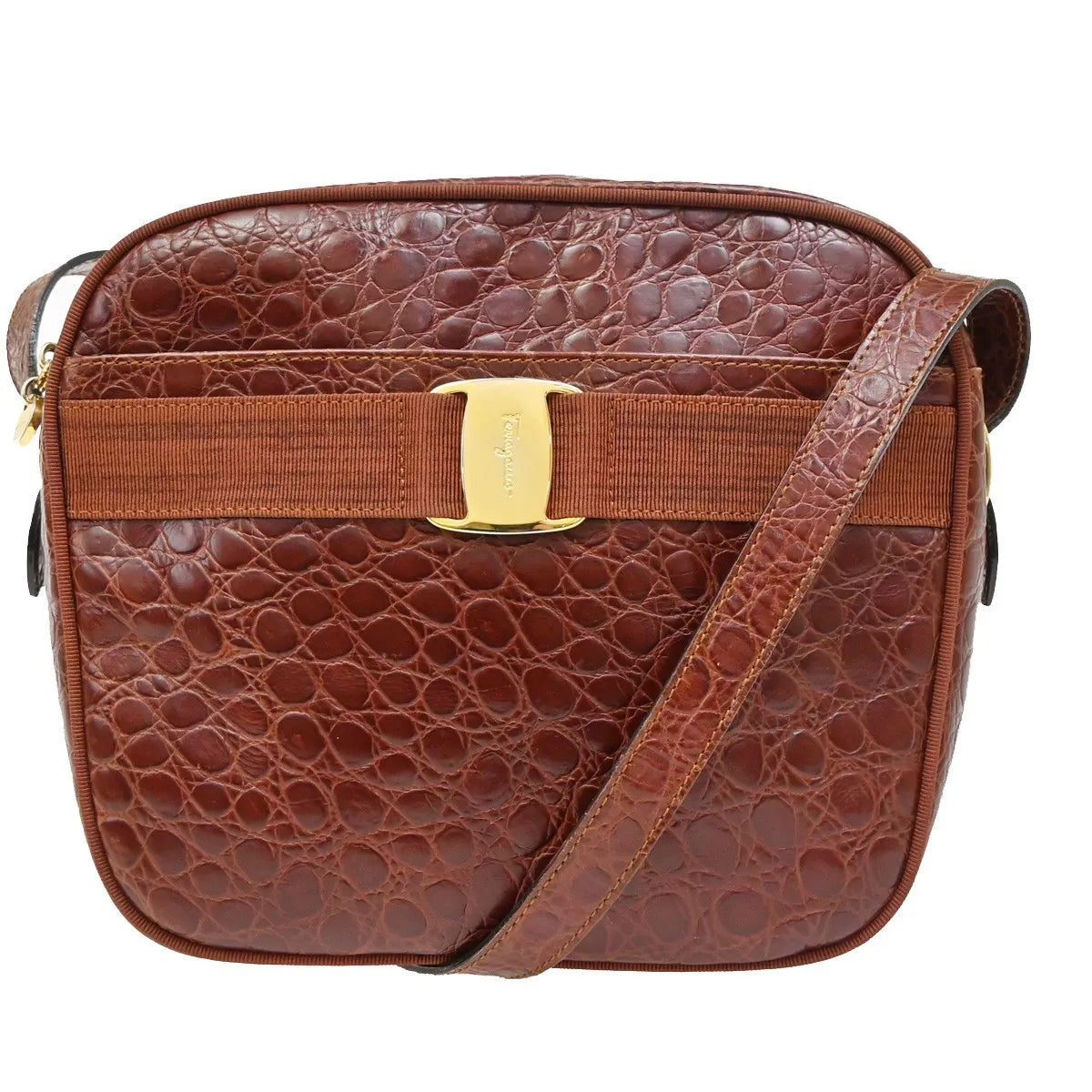 Salvatore Ferragamo Vala Leather Brown Bag