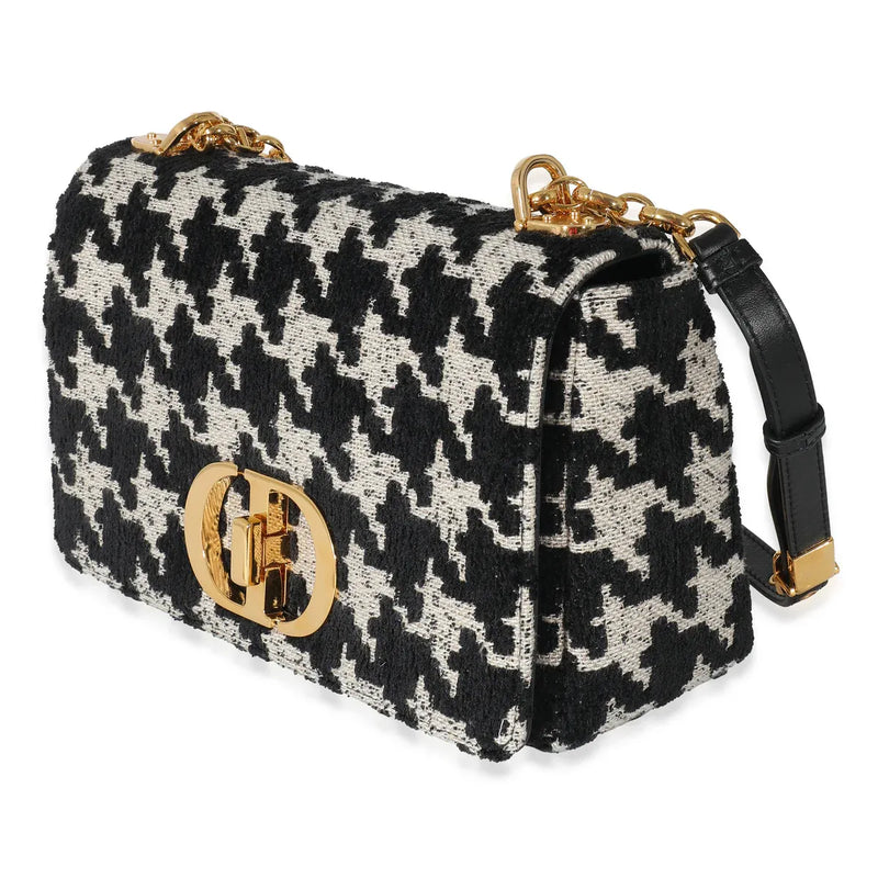Christian Dior Caro Macro-Houndstooth Fabric Black Canvas Bag