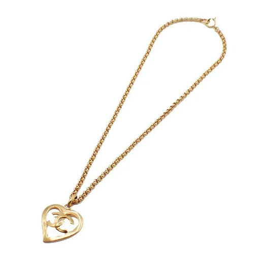 Chanel Vintage Cc Heart Pendant Long Metal Gold Gold_plated Jewelry