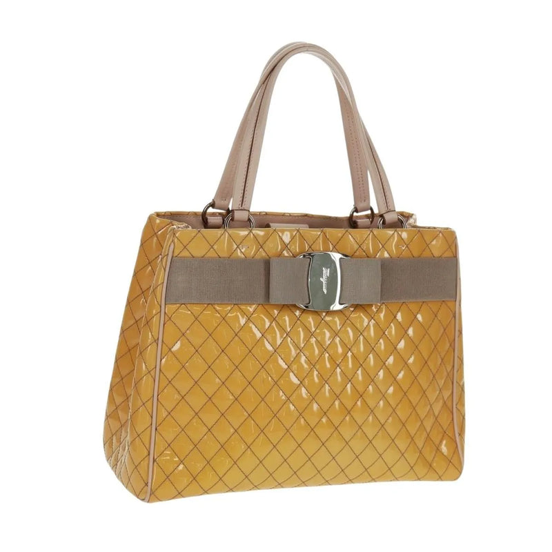 Salvatore Ferragamo Vala Patent Leather Yellow Patent_leather Bag