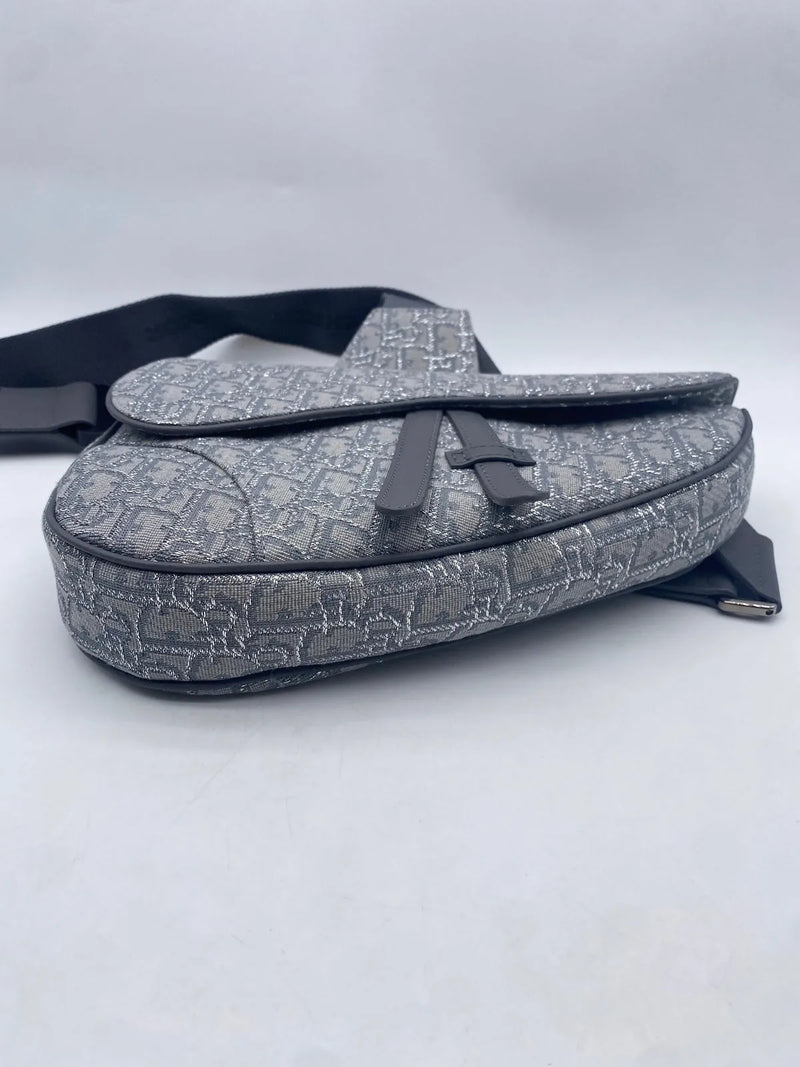 Christian Dior Saddle Oblique Canvas Gray Bag