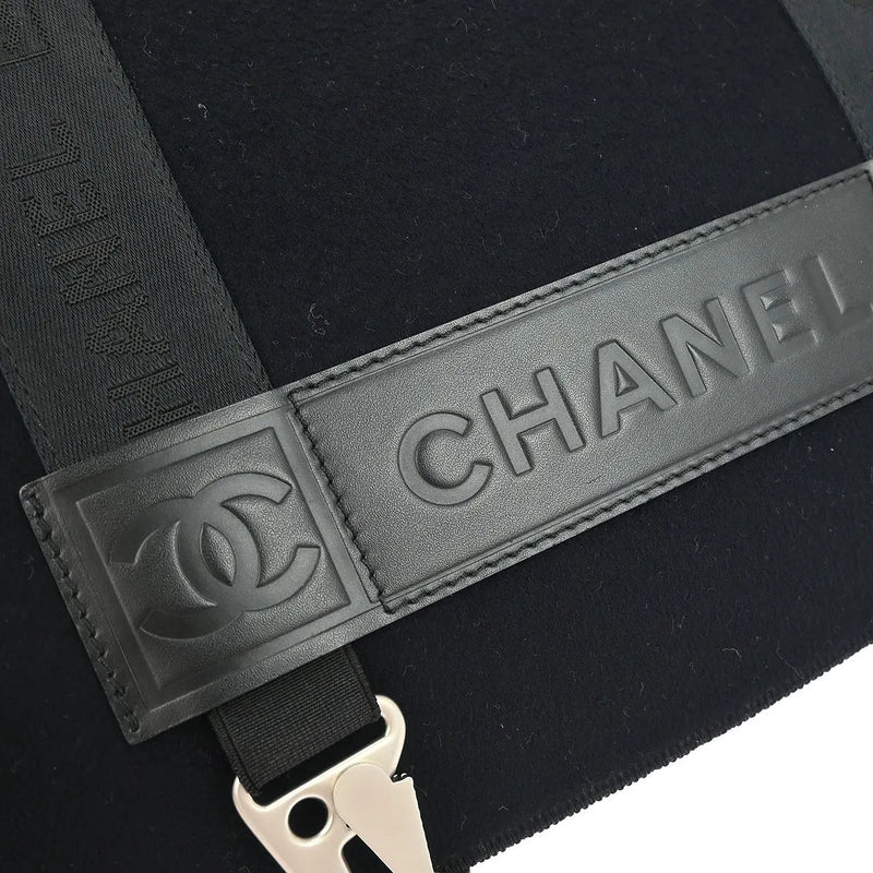 Chanel Sport Line Flap Messenger Wool And Nylon Black Bag