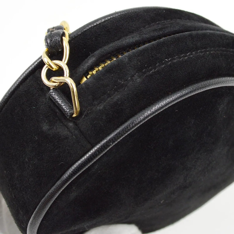 Chanel Cc Mark Round Chain Black Suede Bag