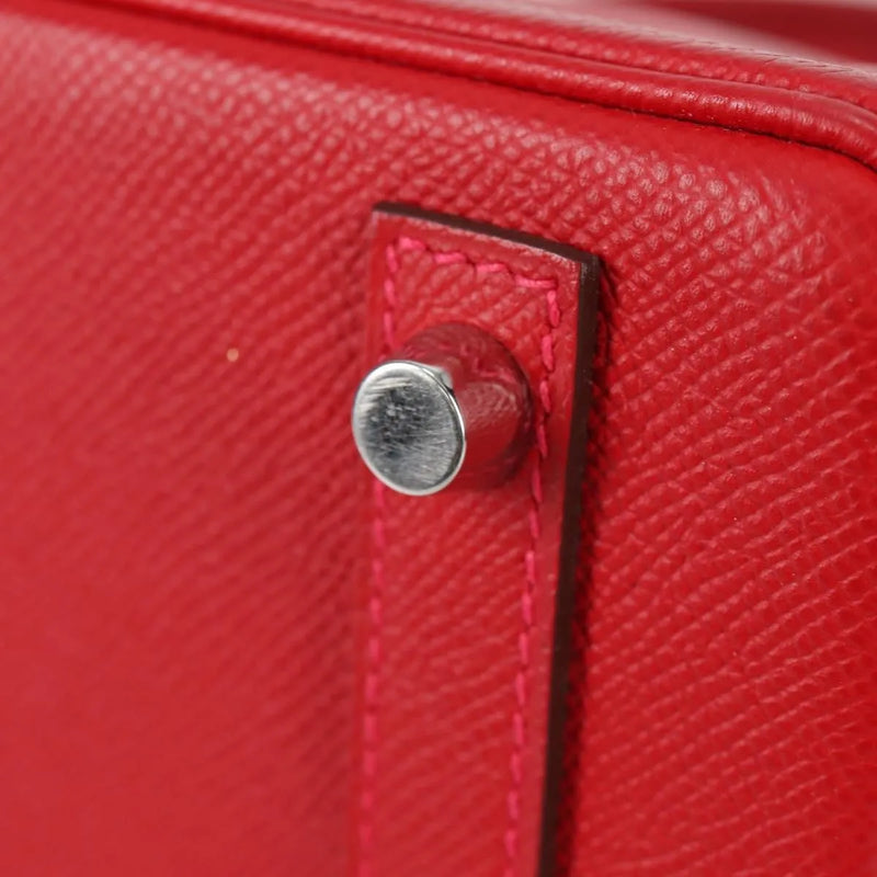 Hermes Birkin Red Epsom With Palladium Hardware Leather Bag