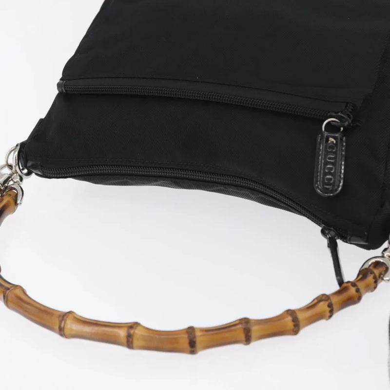 Gucci Vintage Bamboo Shoulder Nylon Black Bag