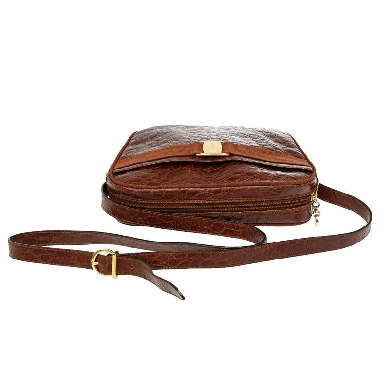 Salvatore Ferragamo Vala Leather Brown Bag