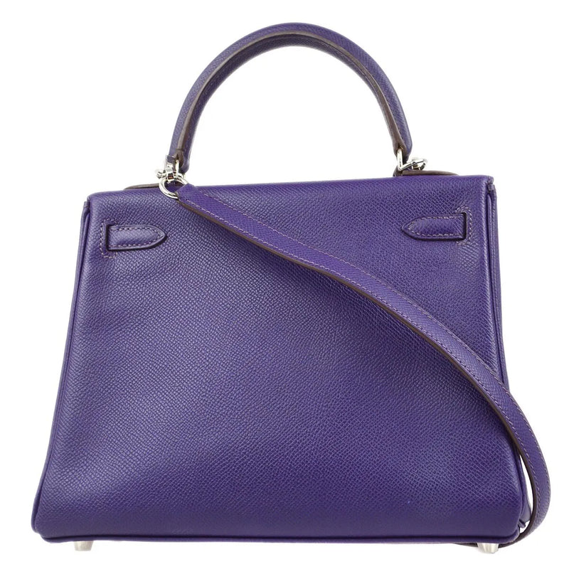 Hermes Kelly Purple Epsom With Palladium Hardware Leather Bag