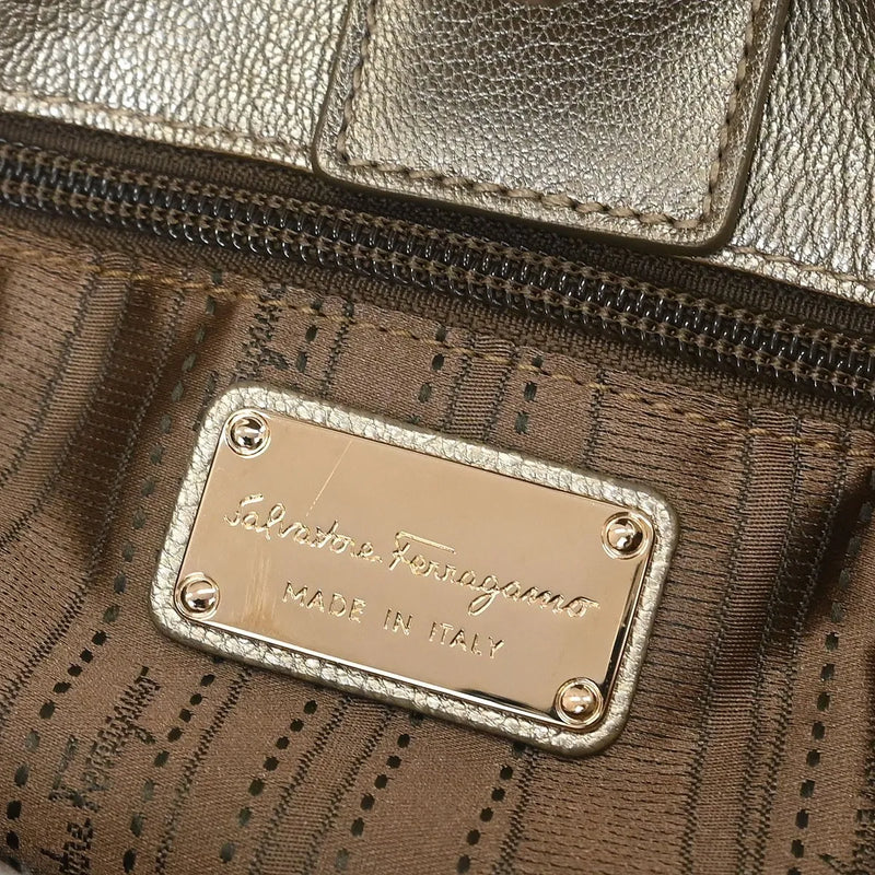 Salvatore Ferragamo Vala Leather Gold Bag