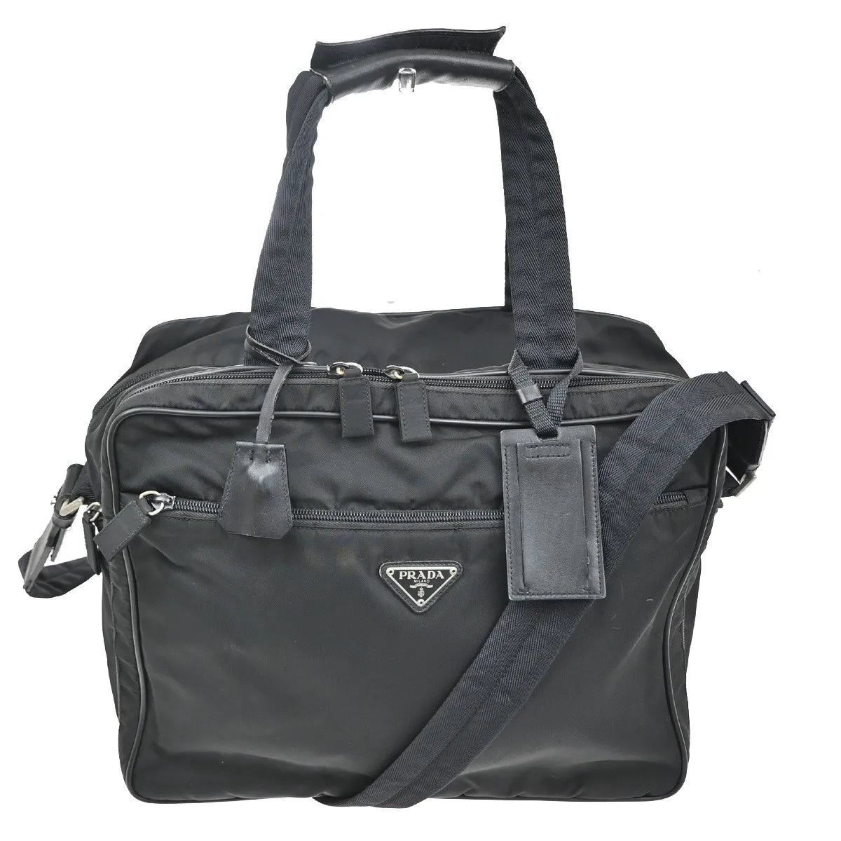 Prada Expandable Front Zip Boston Tessuto Black Nylon Bag
